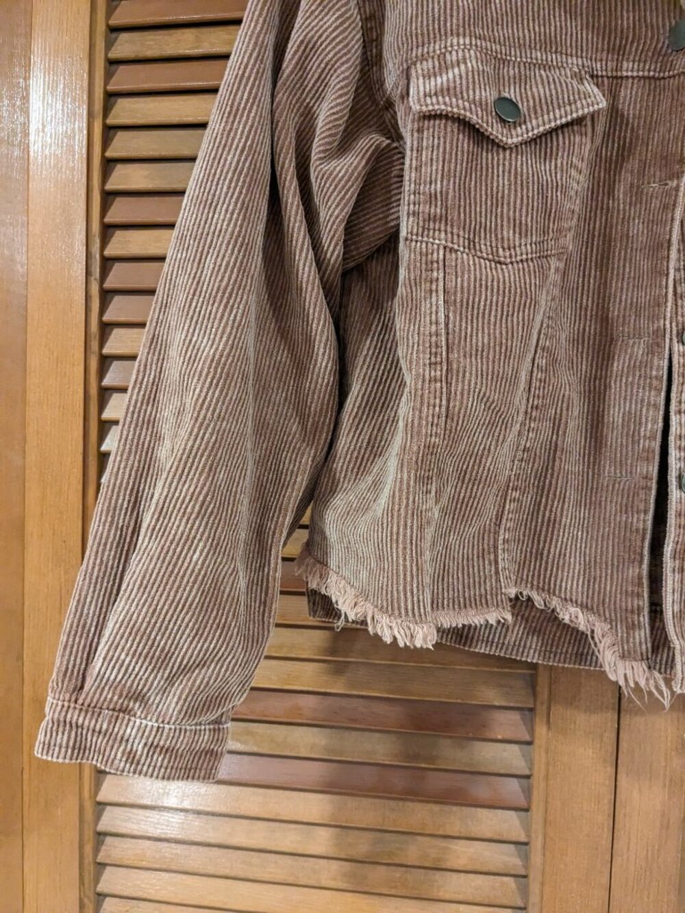 12th Tribe Small Brown Corduroy Cropped Trucker Jacket Raw Hem Festival Cowgirl - Picture 5 of 11
